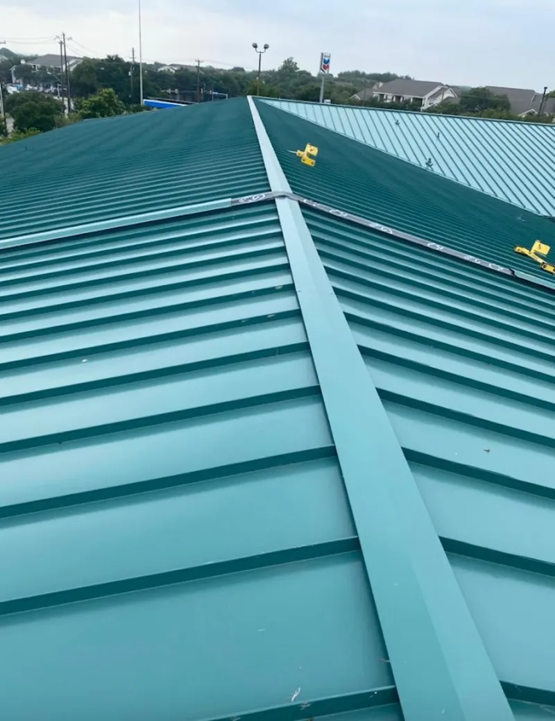 Green commercial metal roof ridge and valley for Metal Roof Repair in Tea